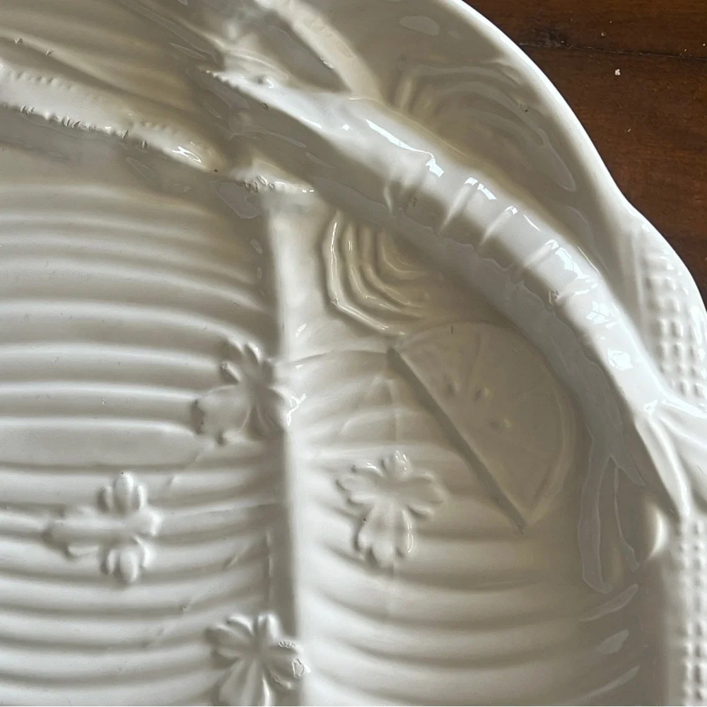 Vintage White Ceramic Conch Shell Seafood 18” x 13” Large Serving Platter